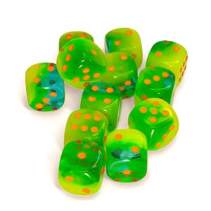 Chessex 16mm d6 Set (12) Gemini Plasma Luminary Green-Teal/Orange